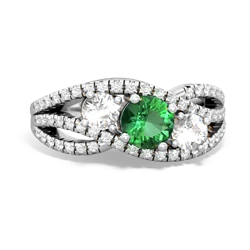 Lab Emerald Three Stone Aurora 14K White Gold ring R3080