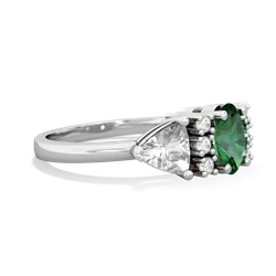 Lab Emerald Antique Style Three Stone 14K White Gold ring R2186