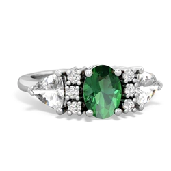 Lab Emerald Antique Style Three Stone 14K White Gold ring R2186