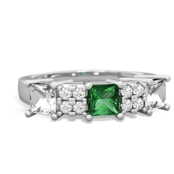 Lab Emerald Three Stone Diamond Cluster 14K White Gold ring R2592