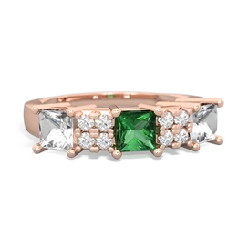 Lab Emerald Three Stone Diamond Cluster 14K Rose Gold ring R2592