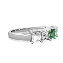 Lab Emerald Three Stone Diamond Cluster 14K White Gold ring R2592