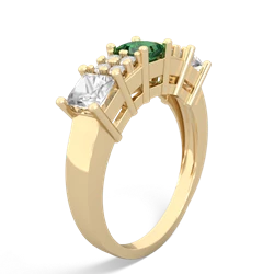 Lab Emerald Three Stone Diamond Cluster 14K Yellow Gold ring R2592