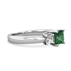 Lab Emerald Three Stone Trellis 14K White Gold ring R4015