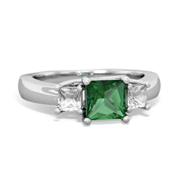 Lab Emerald Three Stone Trellis 14K White Gold ring R4015