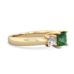 Lab Emerald Three Stone Trellis 14K Yellow Gold ring R4015