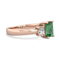 Lab Emerald Three Stone Emerald-Cut Trellis 14K Rose Gold ring R4021