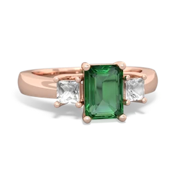 Lab Emerald Three Stone Emerald-Cut Trellis 14K Rose Gold ring R4021