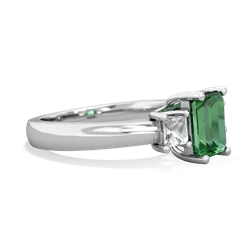 Lab Emerald Three Stone Emerald-Cut Trellis 14K White Gold ring R4021