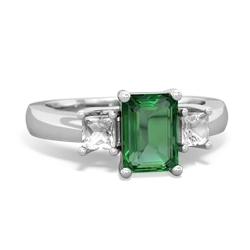 Lab Emerald Three Stone Emerald-Cut Trellis 14K White Gold ring R4021