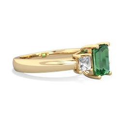 Lab Emerald Three Stone Emerald-Cut Trellis 14K Yellow Gold ring R4021