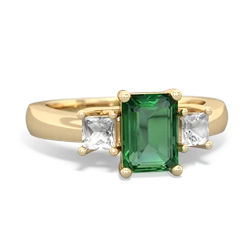 Lab Emerald Three Stone Emerald-Cut Trellis 14K Yellow Gold ring R4021