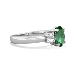Lab Emerald Three Stone Oval Trellis 14K White Gold ring R4024