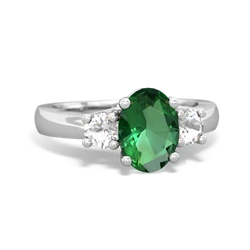 Lab Emerald Three Stone Oval Trellis 14K White Gold ring R4024