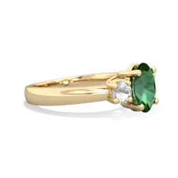 Lab Emerald Three Stone Oval Trellis 14K Yellow Gold ring R4024