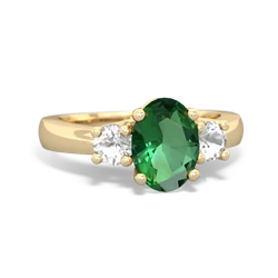 Lab Emerald Three Stone Oval Trellis 14K Yellow Gold ring R4024