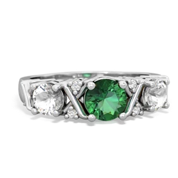 Lab Emerald Hugs And Kisses 14K White Gold ring R5016