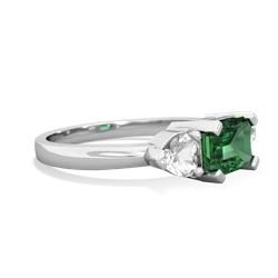 Lab Emerald Three Stone 14K White Gold ring R5235