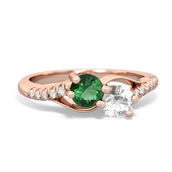 Lab Emerald Infinity Pave Two Stone 14K Rose Gold ring R5285