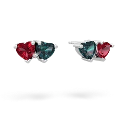 Lab Ruby Sweethearts 14K White Gold earrings E5260