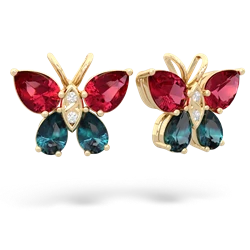 Lab Ruby Butterfly 14K Yellow Gold earrings E2215