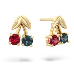 Lab Ruby Sweet Cherries 14K Yellow Gold earrings E7001