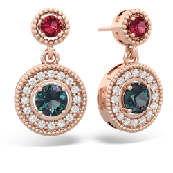 Lab Ruby Halo Dangle 14K Rose Gold earrings E5319