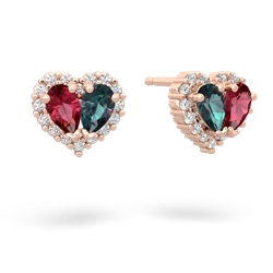 Lab Ruby Halo 14K Rose Gold earrings E7008