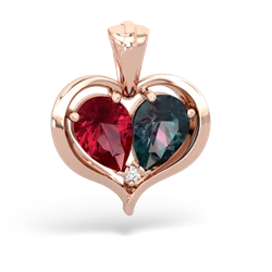 Lab Ruby Two Become One 14K Rose Gold pendant P5330