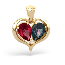 Lab Ruby Two Become One 14K Yellow Gold pendant P5330