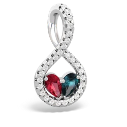 Lab Ruby Pave Twist 'One Heart' 14K White Gold pendant P5360