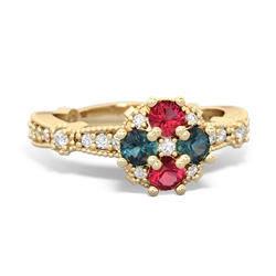 Lab Ruby Sparkling Tiara Cluster 14K Yellow Gold ring R26293RD