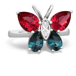 Lab Ruby Butterfly 14K White Gold ring R2215