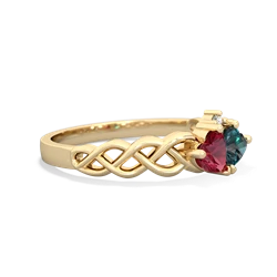 Lab Ruby Heart To Heart Braid 14K Yellow Gold ring R5870