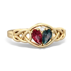 Lab Ruby Celtic Love Knot 14K Yellow Gold ring R5420