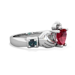 Lab Ruby Claddagh Keepsake 14K White Gold ring R5245