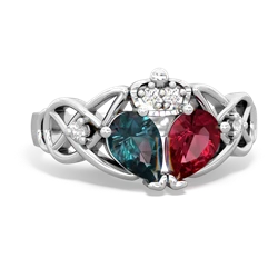 Lab Ruby 'One Heart' Celtic Knot Claddagh 14K White Gold ring R5322