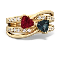 Lab Ruby Bowtie 14K Yellow Gold ring R2360