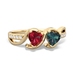 Lab Ruby Side By Side 14K Yellow Gold ring R3090