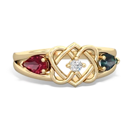 Lab Ruby Hearts Intertwined 14K Yellow Gold ring R5880