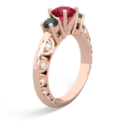 Lab Ruby Art Deco Eternal Embrace Engagement 14K Rose Gold ring C2003