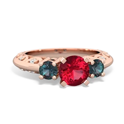 Lab Ruby Art Deco Eternal Embrace Engagement 14K Rose Gold ring C2003