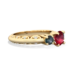 Lab Ruby Art Deco Eternal Embrace Engagement 14K Yellow Gold ring C2003