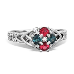 Lab Ruby Celtic Knot Cluster Engagement 14K White Gold ring R26443RD