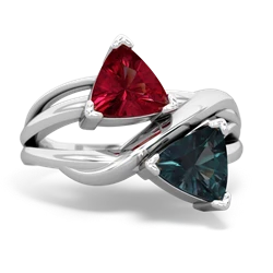 Lab Ruby Split Band Swirl 14K White Gold ring R2341