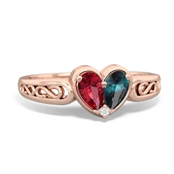 Lab Ruby Filligree 'One Heart' 14K Rose Gold ring R5070