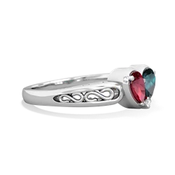 Lab Ruby Filligree 'One Heart' 14K White Gold ring R5070