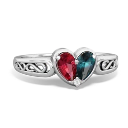 Lab Ruby Filligree 'One Heart' 14K White Gold ring R5070