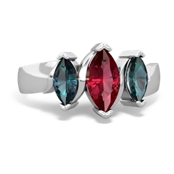 Lab Ruby Three Peeks 14K White Gold ring R2433