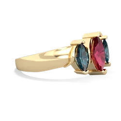 Lab Ruby Three Peeks 14K Yellow Gold ring R2433